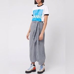 Ganni Checked Plaid Crepe Skirt - Brunnera Blue Gingham